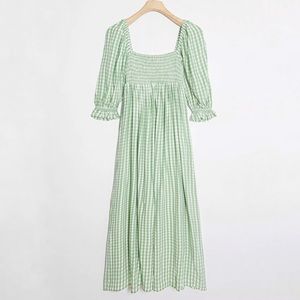 Faithfull the Brand Green Gingham Long Sleeve Dress